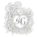 initials G & G with a heart tattoo design idea