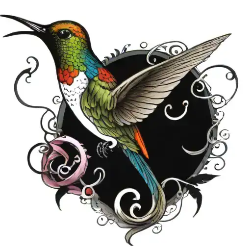hummingbird and fish hook intertwined tattoo design idea