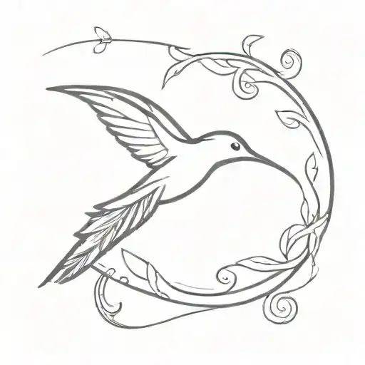 hummingbird and fish hook intertwined tattoo design idea
