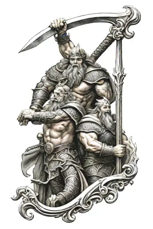Viking and Poseidon holding a trident tattoo design idea