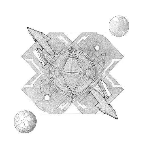 Travel plane fine line art 4 elements tattoo design idea