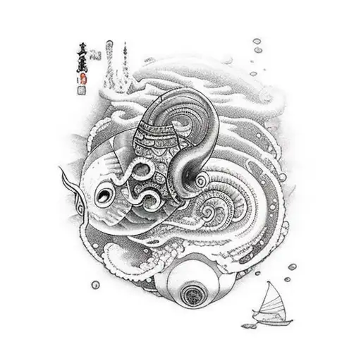 submarine nautilus under water tattoo design idea