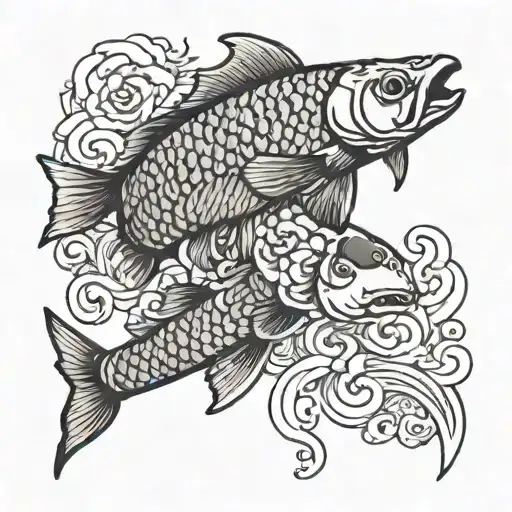 koi carp with gun tattoo design idea