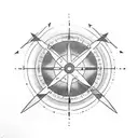 One arrow with in center, half of a small clock and half of a small compass tattoo design idea