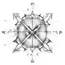One arrow with in center, half of a small clock and half of a small compass tattoo design idea