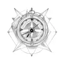 One arrow with in center, half of a small clock and half of a small compass tattoo design idea