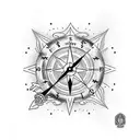 One arrow with in center, half of a clock and half of a compass tattoo design idea