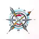 One arrow with in center, half of a clock and half of a compass tattoo design idea