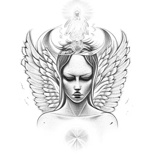 Trippy Angel, Nature, 4k, spiritual, enlightenment  tattoo design idea