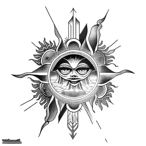 Trippy Sun tattoo design idea