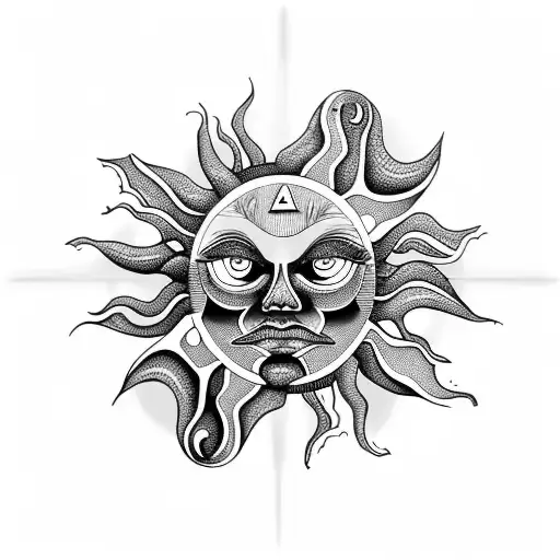 Trippy Sun tattoo design idea