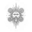 Trippy Hippie Sun Nature, 4k tattoo design idea