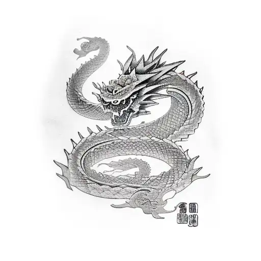 katana with japanese dragon tattoo design idea