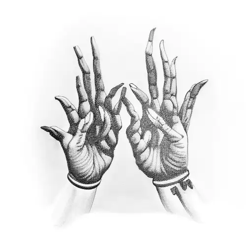 A black-grey tattoo of a praying hands with rosary beads intertwined tattoo design idea