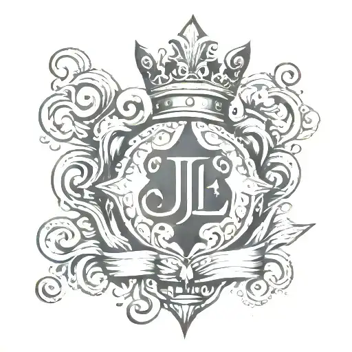 black spade symbol with a crown on top with a j written in calligraphy tattoo design idea