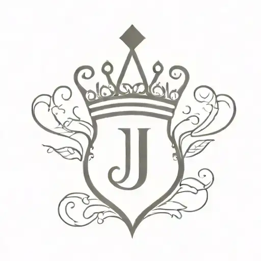 black spade symbol with a crown on top with a j written in calligraphy tattoo design idea
