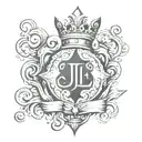 black spade symbol with a crown on top with a j written in calligraphy tattoo design idea