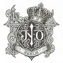 black spade symbol with a crown on top with a j written in calligraphy tattoo design idea