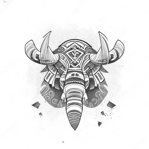mammoth showing fear and agressive tattoo design idea