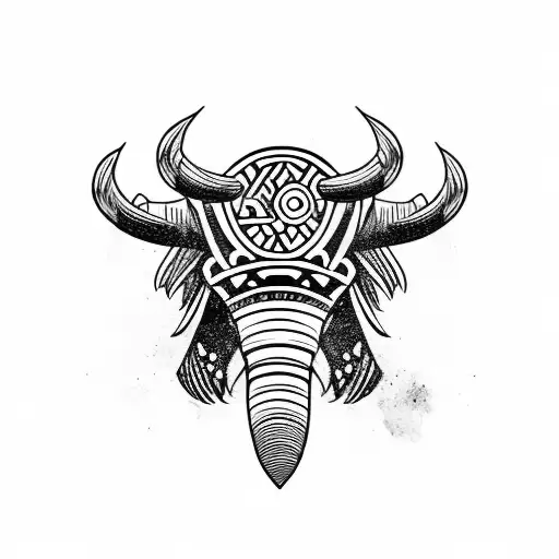 mammoth showing fear and agressive tattoo design idea