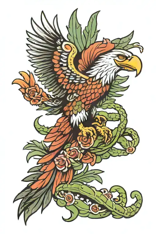Mexican eagle fighting a snake on a nopal cactus shaped like tattoo design idea