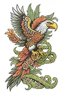 Mexican eagle fighting a snake on a nopal cactus shaped like tattoo design idea