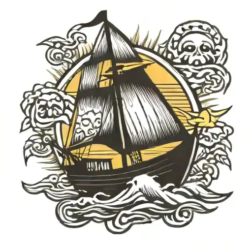 sublime sun boat sailing away tattoo design idea