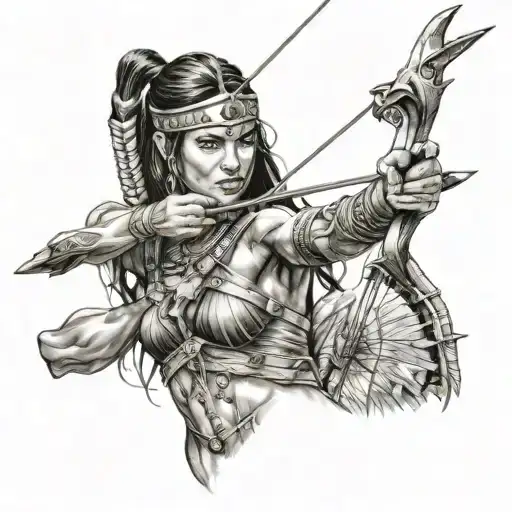 amazon warrior with bow and arrow tattoo featuring tattoo design idea