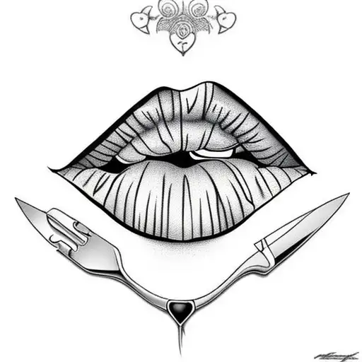 lips with knife  tattoo design idea