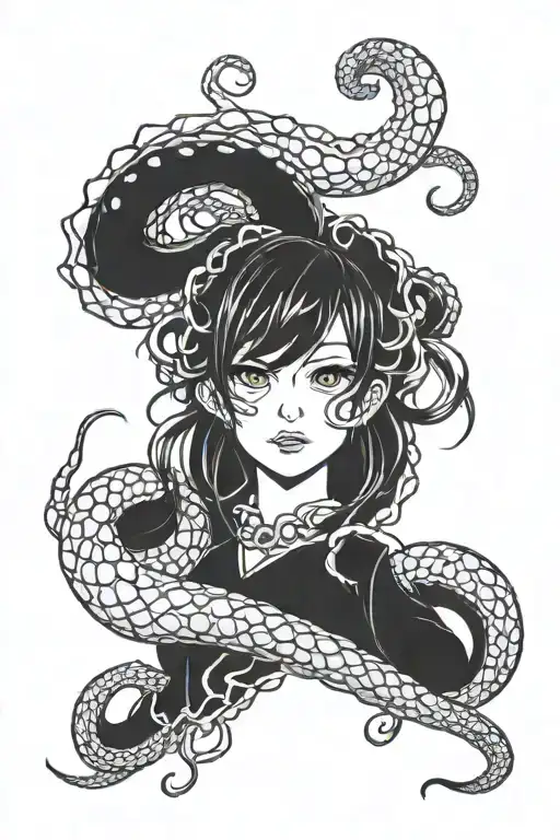 anime girl in tentacles tattoo design idea