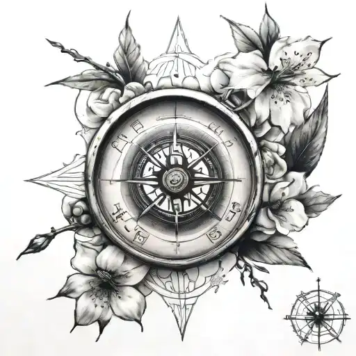 japanese cherry compass tattoo design idea