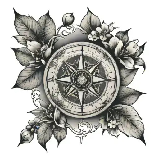 japanese cherry compass tattoo design idea
