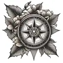 japanese cherry compass tattoo design idea