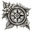 japanese cherry compass tattoo design idea