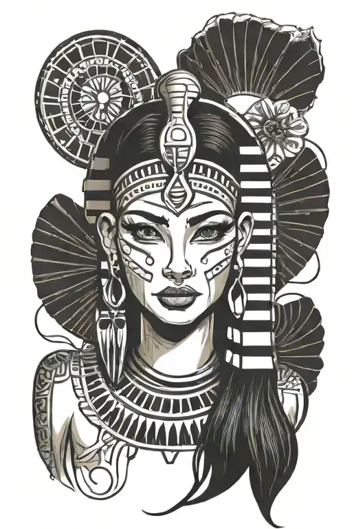 white black Egyptian girl face  tattoo design idea