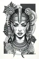 white black Egyptian girl face  tattoo design idea