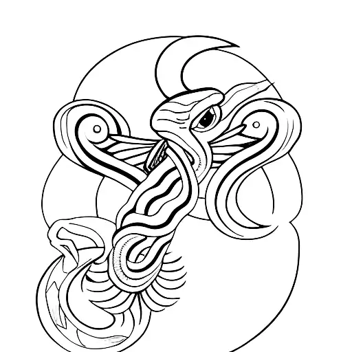 Snake, butterfly, moon tattoo design idea
