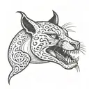 puma biting a skull with a crescent moon in the background tattoo design idea