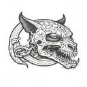 puma biting a skull with a crescent moon in the background tattoo design idea