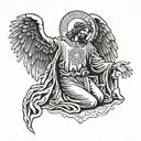 Michael, the archangel bowing down to the define mercy of Jesus Christ tattoo design idea