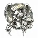Michael, the archangel bowing down to the define mercy of Jesus Christ tattoo design idea