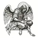 Michael, the archangel bowing down to the define mercy of Jesus Christ tattoo design idea