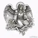 Michael, the archangel bowing down to the define mercy of Jesus Christ tattoo design idea