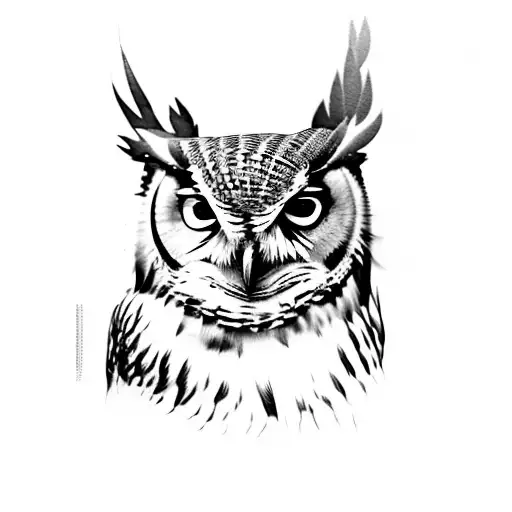 full sleeve of Japaense magnolia tree branches with a great horned owl perhced in the branch tattoo design idea
