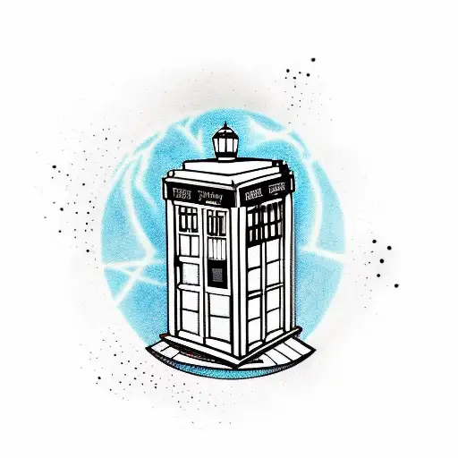 The TARDIS from Doctor Who in a traditional blackwork style tattoo design idea