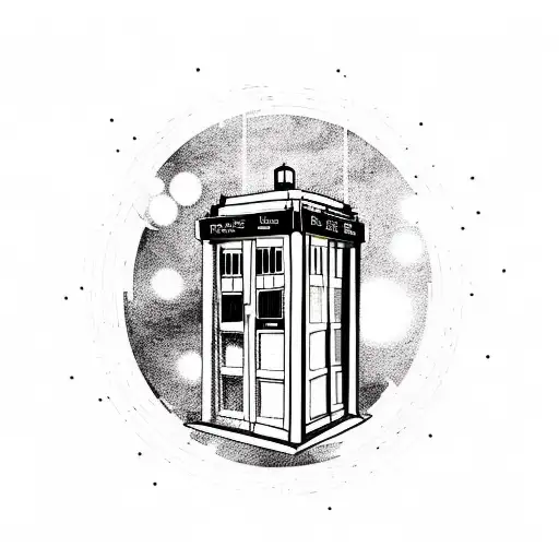 The TARDIS from Doctor Who in a traditional blackwork style tattoo design idea