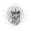 The TARDIS from Doctor Who in a traditional blackwork style tattoo design idea