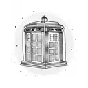 The TARDIS from Doctor Who in a traditional blackwork style tattoo design idea