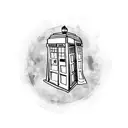 The TARDIS from Doctor Who in a traditional blackwork style tattoo design idea