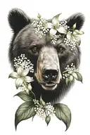 bear face with lily of the valley and hawthorn flowers tattoo design idea